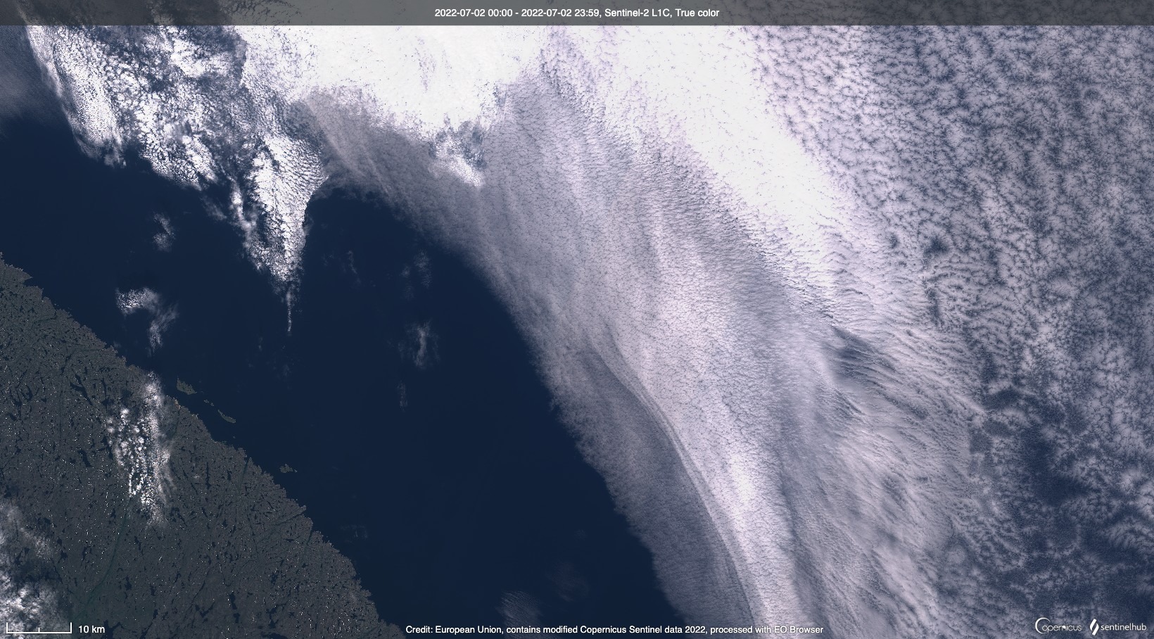 satellite image showing SUBMARINE LAUNCH FROM BARENTS SEA, Russia