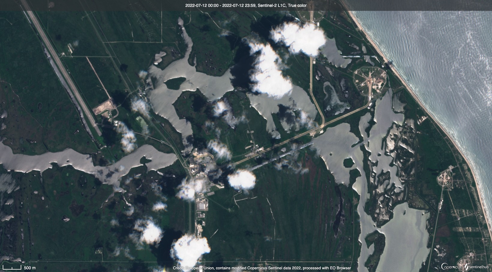 satellite image showing Kennedy Space Center, Florida, USA